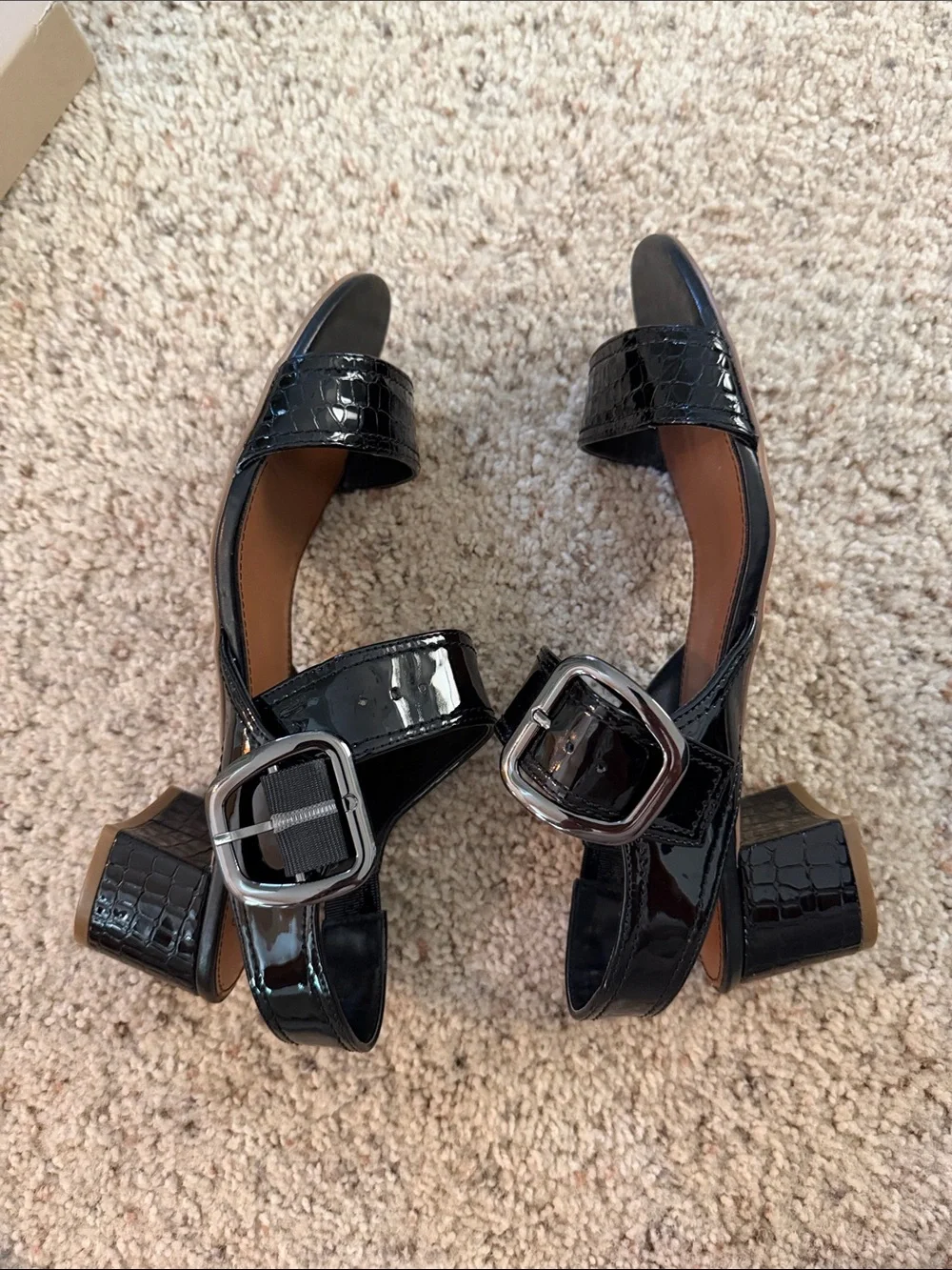 Donald J. Pliner Black Patent Leather Two-Strap Slingback Sandals